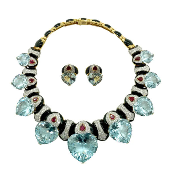 David Webb Important Aquamarine Heart Set