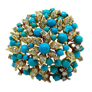 Bulgari Persian Turquoise & Diamond Cluster Brooch