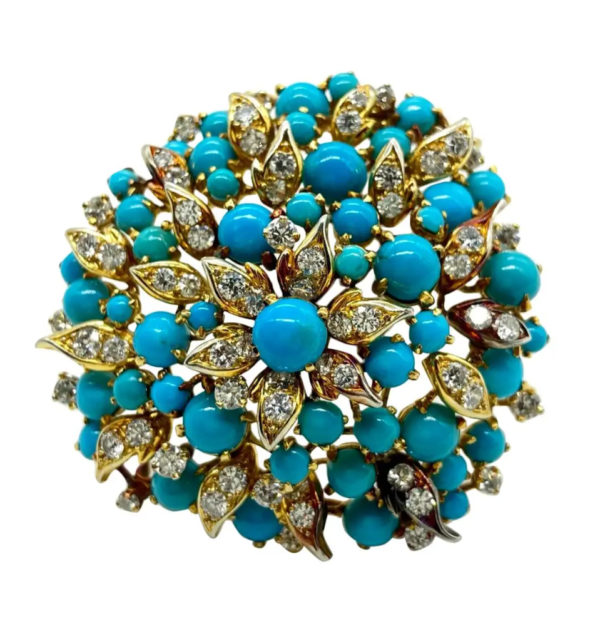 Bulgari Persian Turquoise & Diamond Cluster Brooch