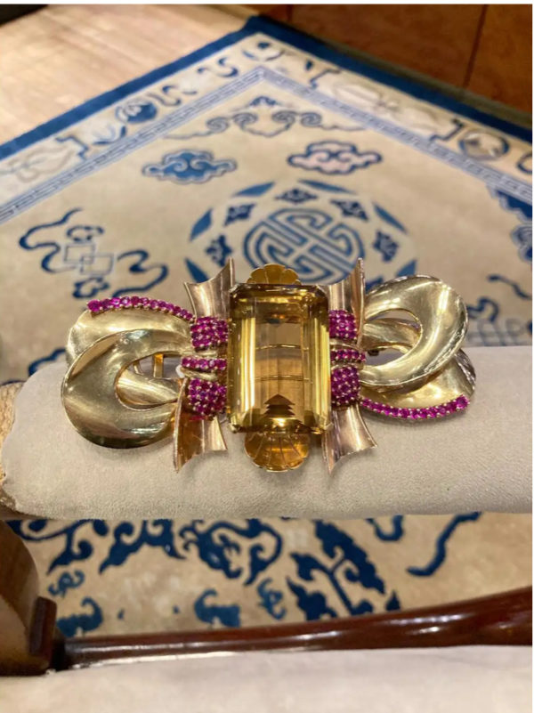 Enormous Retro Citrine & Ruby Clip Brooch - Image 2