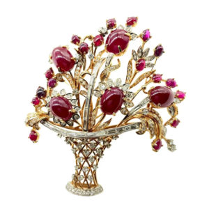 Large Retro Ruby and Diamond Giardinetto Brooch-Pendant