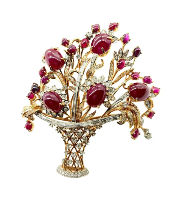 Large Retro Ruby and Diamond Giardinetto Brooch-Pendant