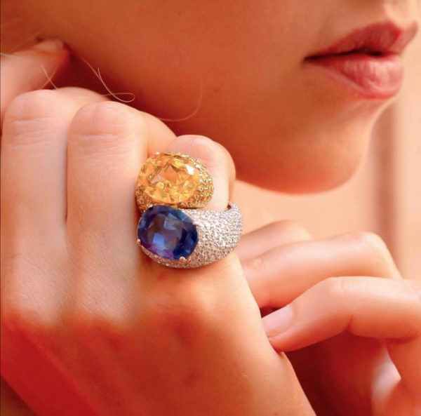 Blue & Yellow Sapphire Bypass Statement Ring - Image 3