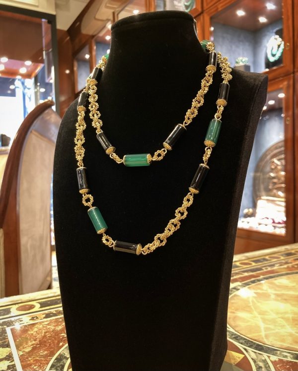 Chrysoprase & Onyx Sautoir Necklace - Image 2