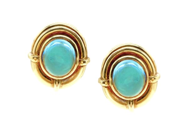 Bulgari Cabochon Blue Topaz Earclips