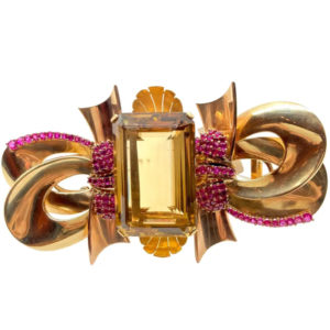 Enormous Retro Citrine & Ruby Clip Brooch