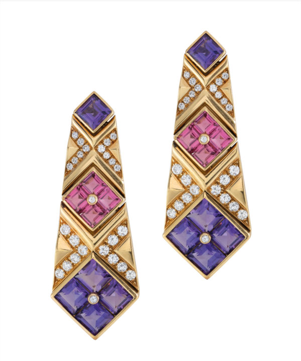 Bulgari Carré Amethyst & Tourmaline Earrings