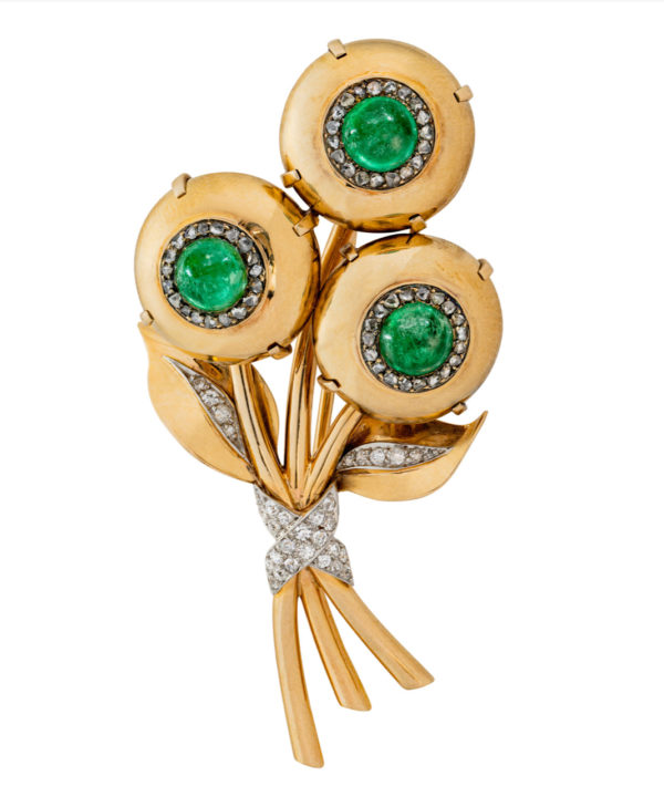 Cartier Retro Emerald & Diamond Brooch