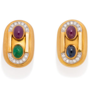 David Webb Multi-Color Gemstone Earclips