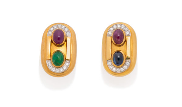 David Webb Multi-Color Gemstone Earclips