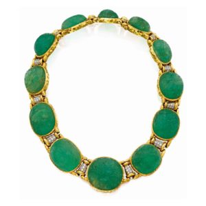 David Webb Carved Emerald & Diamond Necklace