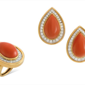 David Webb Coral & Diamond Set