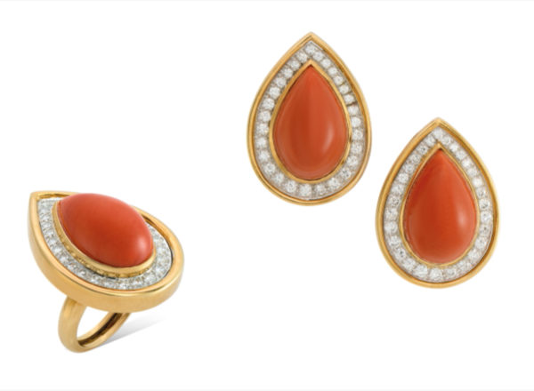 David Webb Coral & Diamond Set
