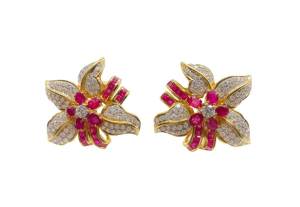 Ruby & Diamond Flower Earrings
