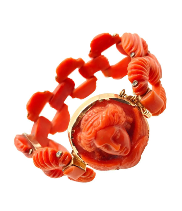 Antique Italian Carved Coral Bracelet