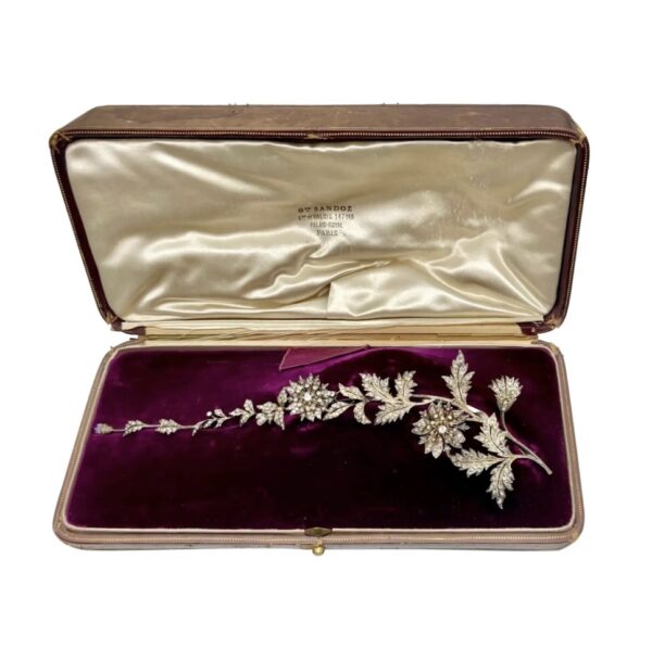 Antique Sandoz Diamond En Tremblant Flower Brooch
