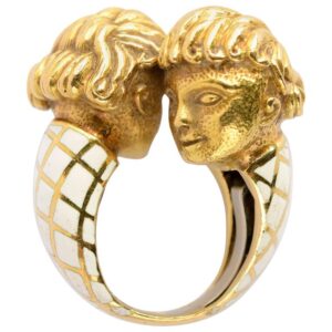David Webb Enamel & Gold Bypass Ring