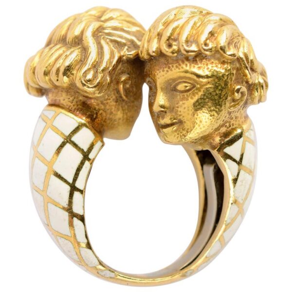 David Webb Enamel & Gold Bypass Ring
