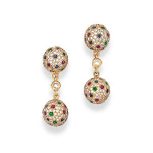 Diamond Earrings with Multi-Color Gemstones