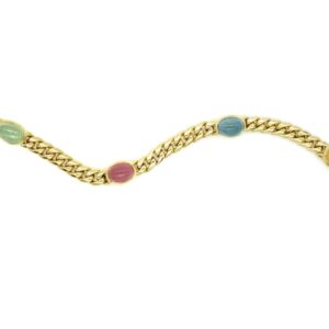 Bulgari Multi-Color Stone 18k Gold Curb Link Chain Bracelet