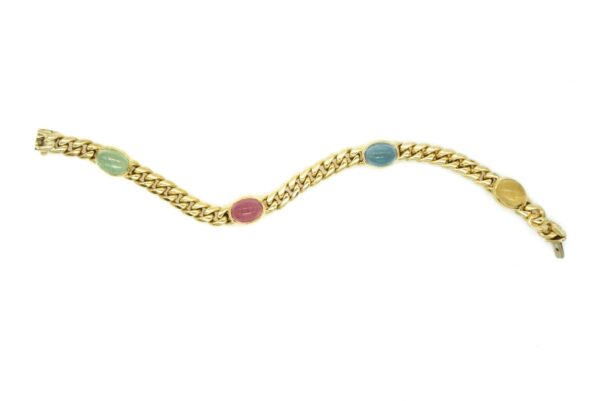 Bulgari Multi-Color Stone 18k Gold Curb Link Chain Bracelet