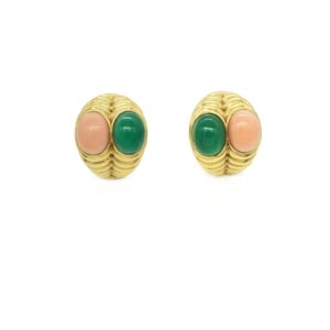 Bulgari Coral and Chrysoprase 18k Gold Earrings