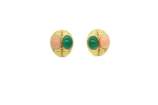 Bulgari Coral and Chrysoprase 18k Gold Earrings