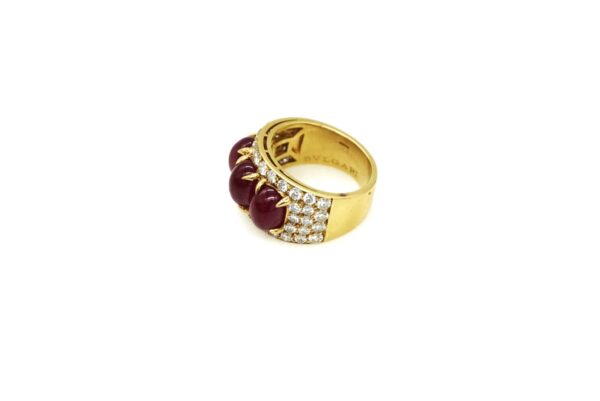 Bulgari Diamond & Three Cabochon Rubies 18k Gold Ring - Image 4