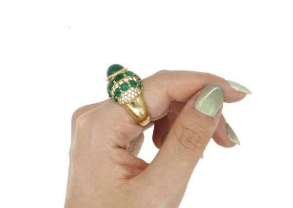 Andreoli Emerald Diamond and Gold Bombe Ring - Image 7