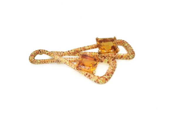 Multicolor Sapphire Brooch Centering two Square-cut Topazes - Image 2