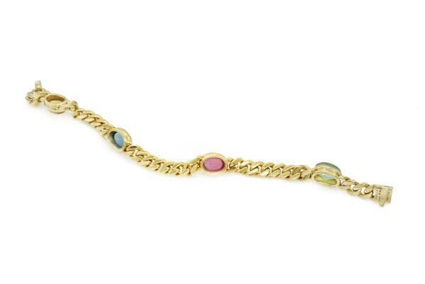 Bulgari Multi-Color Stone 18k Gold Curb Link Chain Bracelet - Image 3