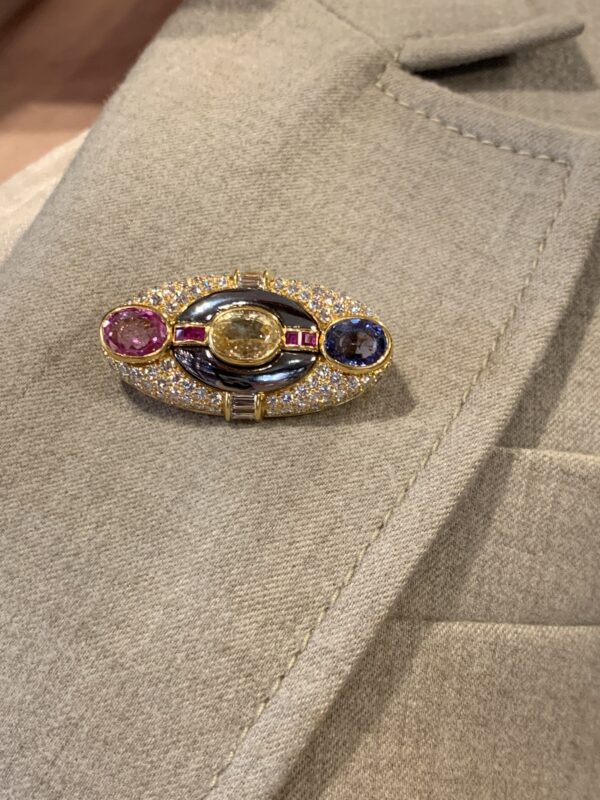 Bulgari Unique Multicolor Sapphire and Diamond Brooch - Image 4