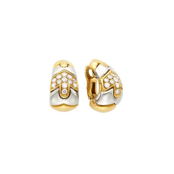 Bulgari Pair of Two-Color Gold and Diamond Earclips