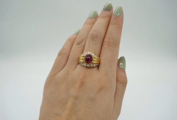 Bulgari Diamond & Cabochon Ruby 18k Gold Ring - Image 2