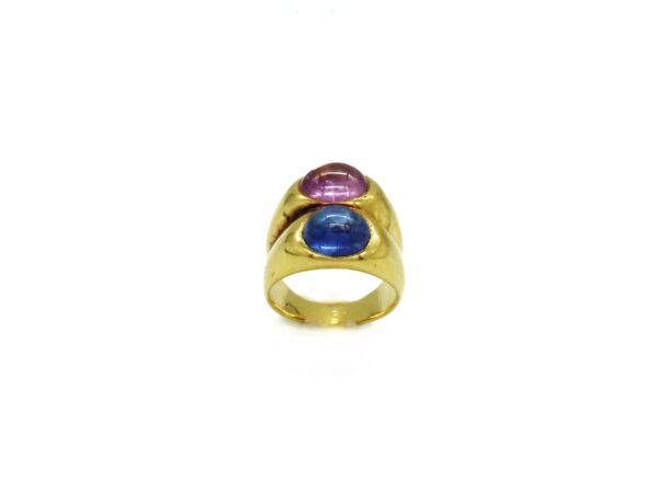 Bulgari Gold Ring with Blue and Pink Sapphire - Image 5