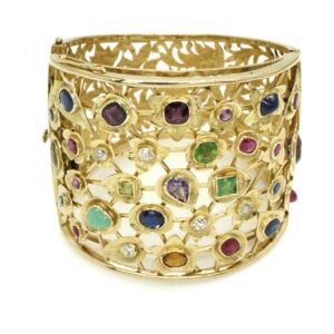 Multi-Color Gemstones and Gold Bracelet
