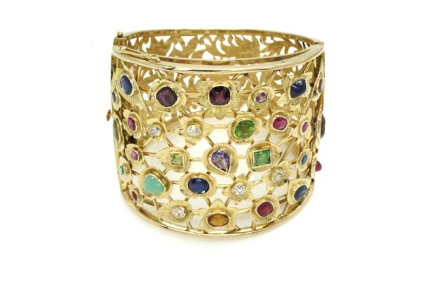 Multi-Color Gemstones and Gold Bracelet
