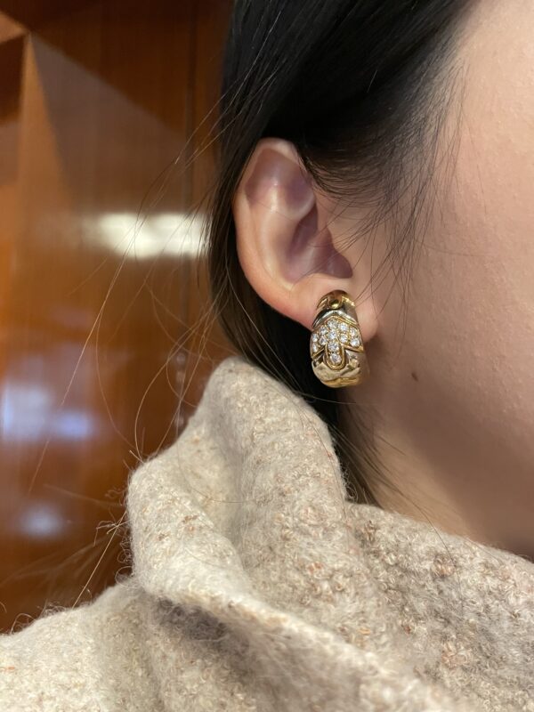 Bulgari Pair of Two-Color Gold and Diamond Earclips - Image 6