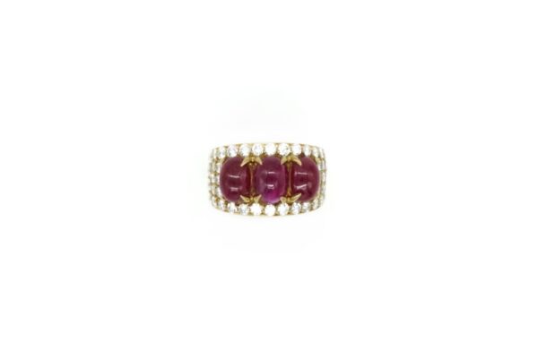 Bulgari Diamond & Three Cabochon Rubies 18k Gold Ring - Image 2