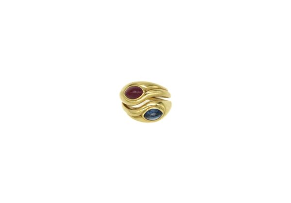 Bulgari Cabochon Sapphire & Ruby Ring Set