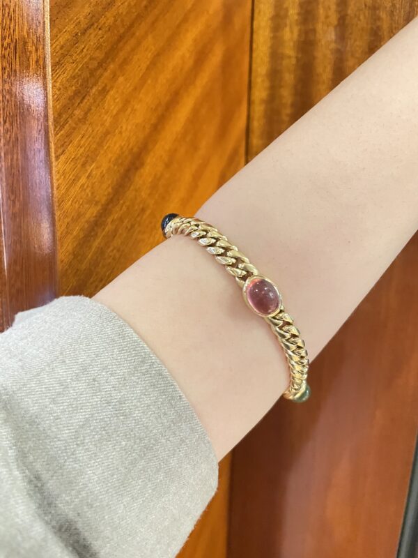 Bulgari Multi-Color Stone 18k Gold Curb Link Chain Bracelet - Image 4