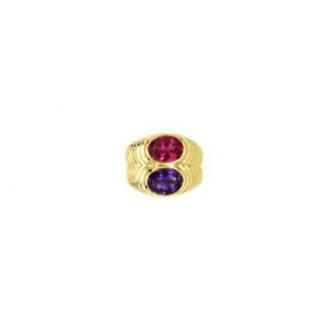 Bulgari Gold Ring with Amethyst and Tourmaline