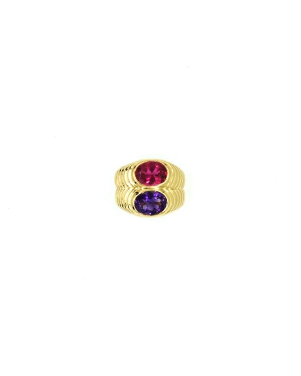 Bulgari Gold Ring with Amethyst and Tourmaline
