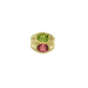 Bulgari Gold Ring with Peridot and Tourmaline