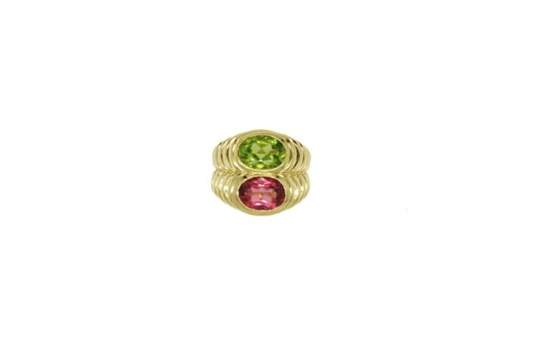 Bulgari Gold Ring with Peridot and Tourmaline