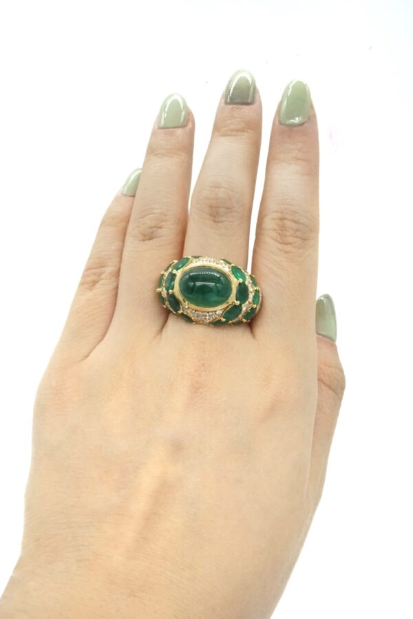 Andreoli Emerald Diamond and Gold Bombe Ring - Image 6