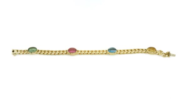 Bulgari Multi-Color Stone 18k Gold Curb Link Chain Bracelet - Image 2