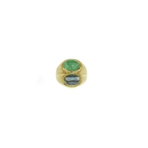 Bulgari Gold Ring with Cabochon Sapphire and Emerald