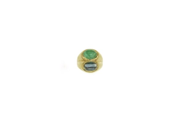 Bulgari Gold Ring with Cabochon Sapphire and Emerald
