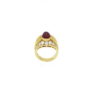 Bulgari Diamond & Cabochon Ruby 18k Gold Ring